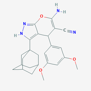 molecular formula C25H28N4O3 B461102 3-(1-Adamantyl)-6-amino-4-(3,5-dimethoxyphenyl)-2,4-dihydropyrano[2,3-c]pyrazole-5-carbonitrile 