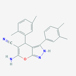molecular formula C23H22N4O B461107 6-Amino-4-(2,5-dimethylphenyl)-3-(3,4-dimethylphenyl)-2,4-dihydropyrano[2,3-c]pyrazole-5-carbonitrile 