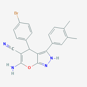 molecular formula C21H17BrN4O B461108 6-Amino-4-(4-bromophenyl)-3-(3,4-dimethylphenyl)-2,4-dihydropyrano[2,3-c]pyrazole-5-carbonitrile 