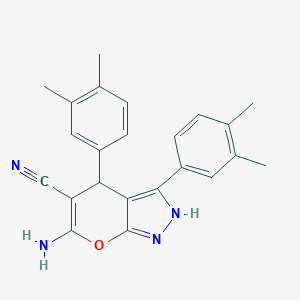 molecular formula C23H22N4O B461110 6-Amino-3,4-bis(3,4-dimethylphenyl)-2,4-dihydropyrano[2,3-c]pyrazole-5-carbonitrile 