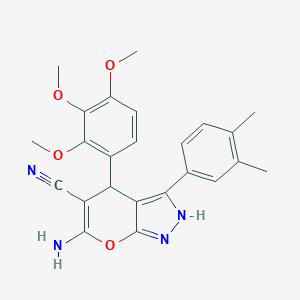 molecular formula C24H24N4O4 B461111 6-Amino-3-(3,4-dimethylphenyl)-4-(2,3,4-trimethoxyphenyl)-2,4-dihydropyrano[2,3-c]pyrazole-5-carbonitrile 