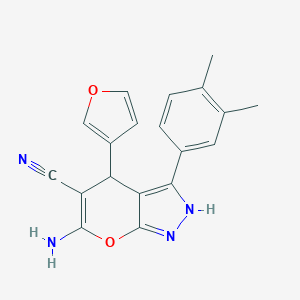 molecular formula C19H16N4O2 B461112 6-Amino-3-(3,4-dimethylphenyl)-4-(3-furyl)-2,4-dihydropyrano[2,3-c]pyrazole-5-carbonitrile 