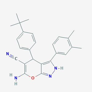 molecular formula C25H26N4O B461114 6-Amino-4-(4-tert-butylphenyl)-3-(3,4-dimethylphenyl)-2,4-dihydropyrano[2,3-c]pyrazole-5-carbonitrile 