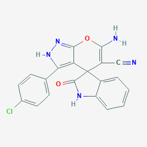 molecular formula C20H12ClN5O2 B461120 6'-amino-3'-(4-chlorophenyl)-2-oxospiro[1H-indole-3,4'-2H-pyrano[2,3-c]pyrazole]-5'-carbonitrile CAS No. 674807-33-1