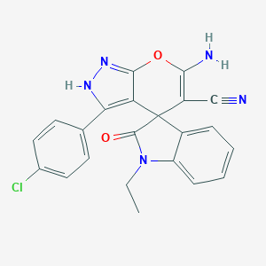 molecular formula C22H16ClN5O2 B461121 6-amino-3-(4-chlorophenyl)-1'-ethyl-2'-oxospiro[2H-pyrano[2,3-c]pyrazole-4,3'-indole]-5-carbonitrile CAS No. 674807-56-8
