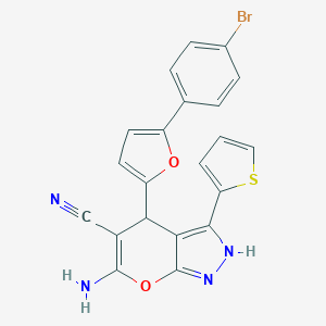 molecular formula C21H13BrN4O2S B461122 6-Amino-4-[5-(4-bromophenyl)-2-furyl]-3-(2-thienyl)-2,4-dihydropyrano[2,3-c]pyrazole-5-carbonitrile 