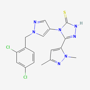 molecular formula C17H15Cl2N7S B4611229 4-[1-(2,4-二氯苄基)-1H-吡唑-4-基]-5-(1,3-二甲基-1H-吡唑-5-基)-4H-1,2,4-三唑-3-硫醇 