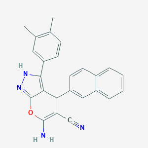 molecular formula C25H20N4O B461126 6-Amino-3-(3,4-dimethylphenyl)-4-(2-naphthyl)-2,4-dihydropyrano[2,3-c]pyrazole-5-carbonitrile 