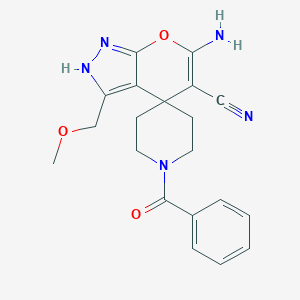 molecular formula C20H21N5O3 B461127 6'-amino-1-benzoyl-3'-(methoxymethyl)-2'H-spiro[piperidine-4,4'-pyrano[2,3-c]pyrazole]-5'-carbonitrile 