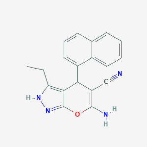 molecular formula C19H16N4O B461129 6-Amino-3-ethyl-4-(1-naphthyl)-1,4-dihydropyrano[2,3-c]pyrazole-5-carbonitrile 