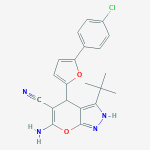molecular formula C21H19ClN4O2 B461132 6-Amino-3-tert-butyl-4-[5-(4-chlorophenyl)-2-furyl]-2,4-dihydropyrano[2,3-c]pyrazole-5-carbonitrile 