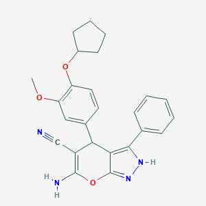 molecular formula C25H24N4O3 B461133 6-Amino-4-[4-(cyclopentyloxy)-3-methoxyphenyl]-3-phenyl-1,4-dihydropyrano[2,3-c]pyrazole-5-carbonitrile 