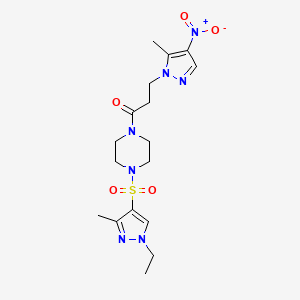 molecular formula C17H25N7O5S B4611340 1-[(1-ethyl-3-methyl-1H-pyrazol-4-yl)sulfonyl]-4-[3-(5-methyl-4-nitro-1H-pyrazol-1-yl)propanoyl]piperazine 