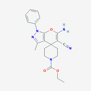 molecular formula C21H23N5O3 B461138 Ethyl 6'-amino-5'-cyano-3'-methyl-1'-phenyl-1',4'-dihydrospiro(piperidine-4,4'-pyrano[2,3-c]pyrazole)-1-carboxylate 