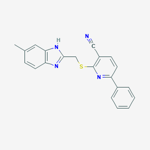 molecular formula C21H16N4S B461140 2-{[(5-methyl-1H-benzimidazol-2-yl)methyl]sulfanyl}-6-phenylnicotinonitrile 