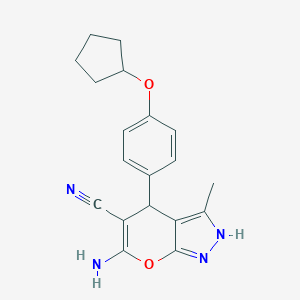molecular formula C19H20N4O2 B461142 6-Amino-4-[4-(cyclopentyloxy)phenyl]-3-methyl-1,4-dihydropyrano[2,3-c]pyrazole-5-carbonitrile 