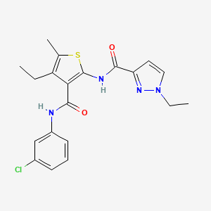 molecular formula C20H21ClN4O2S B4611436 N-(3-{[(3-chlorophenyl)amino]carbonyl}-4-ethyl-5-methyl-2-thienyl)-1-ethyl-1H-pyrazole-3-carboxamide 