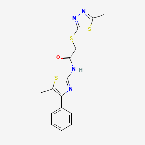 molecular formula C15H14N4OS3 B4611438 N-(5-methyl-4-phenyl-1,3-thiazol-2-yl)-2-[(5-methyl-1,3,4-thiadiazol-2-yl)thio]acetamide 