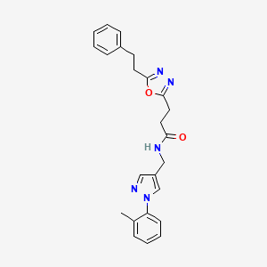 molecular formula C24H25N5O2 B4611485 N-{[1-(2-甲基苯基)-1H-吡唑-4-基]甲基}-3-[5-(2-苯乙基)-1,3,4-恶二唑-2-基]丙酰胺 