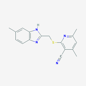 molecular formula C17H16N4S B461156 4,6-dimethyl-2-{[(5-methyl-1H-benzimidazol-2-yl)methyl]sulfanyl}nicotinonitrile 