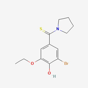 molecular formula C13H16BrNO2S B4611567 2-溴-6-乙氧基-4-(1-吡咯烷基硫代羰基)苯酚 