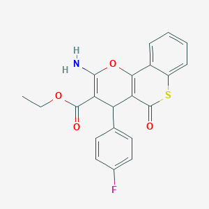 molecular formula C21H16FNO4S B461157 2-氨基-4-(4-氟苯基)-5-氧代-4H,5H-硫杂色满并[4,3-b]吡喃-3-羧酸乙酯 CAS No. 923560-07-0