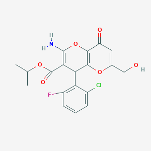 molecular formula C19H17ClFNO6 B461163 Isopropyl 2-amino-4-(2-chloro-6-fluorophenyl)-6-(hydroxymethyl)-8-oxo-4,8-dihydropyrano[3,2-b]pyran-3-carboxylate 