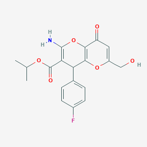 molecular formula C19H18FNO6 B461167 Isopropyl 2-amino-4-(4-fluorophenyl)-6-(hydroxymethyl)-8-oxo-4,8-dihydropyrano[3,2-b]pyran-3-carboxylate 
