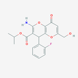 molecular formula C19H18FNO6 B461169 Isopropyl 2-amino-4-(2-fluorophenyl)-6-(hydroxymethyl)-8-oxo-4,8-dihydropyrano[3,2-b]pyran-3-carboxylate 