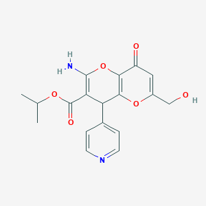 molecular formula C18H18N2O6 B461171 Isopropyl 2-amino-6-(hydroxymethyl)-8-oxo-4-(4-pyridinyl)-4,8-dihydropyrano[3,2-b]pyran-3-carboxylate 