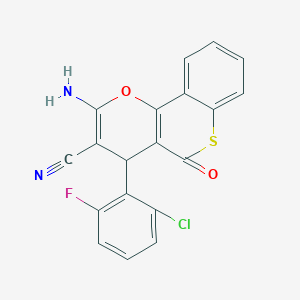 molecular formula C19H10ClFN2O2S B461175 2-amino-4-(2-chloro-6-fluorophenyl)-5-oxo-4H,5H-thiochromeno[4,3-b]pyran-3-carbonitrile 