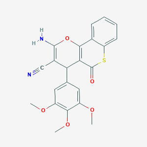 molecular formula C22H18N2O5S B461177 2-amino-5-oxo-4-(3,4,5-trimethoxyphenyl)-4H,5H-thiochromeno[4,3-b]pyran-3-carbonitrile 