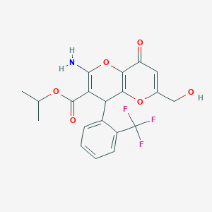 molecular formula C20H18F3NO6 B461180 Isopropyl 2-amino-6-(hydroxymethyl)-8-oxo-4-[2-(trifluoromethyl)phenyl]-4,8-dihydropyrano[3,2-b]pyran-3-carboxylate 