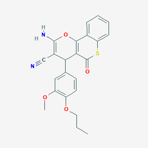 molecular formula C23H20N2O4S B461187 2-amino-4-(3-methoxy-4-propoxyphenyl)-5-oxo-4H,5H-thiochromeno[4,3-b]pyran-3-carbonitrile 