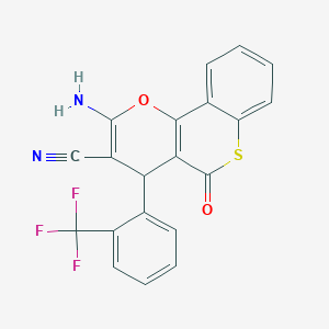 molecular formula C20H11F3N2O2S B461189 2-amino-5-oxo-4-[2-(trifluoromethyl)phenyl]-4H,5H-thiochromeno[4,3-b]pyran-3-carbonitrile 