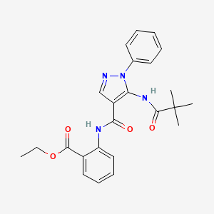 molecular formula C24H26N4O4 B4611895 ethyl 2-[({5-[(2,2-dimethylpropanoyl)amino]-1-phenyl-1H-pyrazol-4-yl}carbonyl)amino]benzoate 