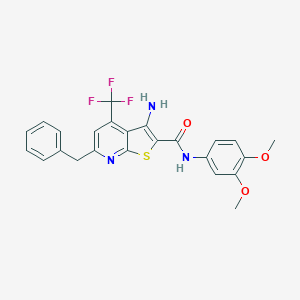 molecular formula C24H20F3N3O3S B461190 3-amino-6-benzyl-N-(3,4-dimethoxyphenyl)-4-(trifluoromethyl)thieno[2,3-b]pyridine-2-carboxamide CAS No. 723748-21-8