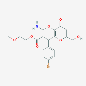 molecular formula C19H18BrNO7 B461192 2-Methoxyethyl 2-amino-4-(4-bromophenyl)-6-(hydroxymethyl)-8-oxo-4,8-dihydropyrano[3,2-b]pyran-3-carboxylate 