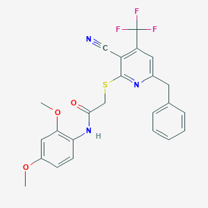 molecular formula C24H20F3N3O3S B461195 2-{[6-benzyl-3-cyano-4-(trifluoromethyl)-2-pyridinyl]sulfanyl}-N-(2,4-dimethoxyphenyl)acetamide 