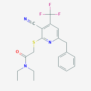 molecular formula C20H20F3N3OS B461197 2-{[6-benzyl-3-cyano-4-(trifluoromethyl)-2-pyridinyl]sulfanyl}-N,N-diethylacetamide CAS No. 723748-27-4