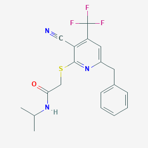 molecular formula C19H18F3N3OS B461200 2-{[6-benzyl-3-cyano-4-(trifluoromethyl)-2-pyridinyl]sulfanyl}-N-isopropylacetamide CAS No. 723748-31-0