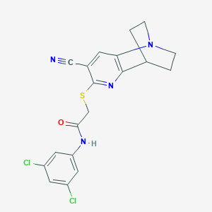 molecular formula C19H16Cl2N4OS B461202 2-[(4-Cyano-1,6-diazatricyclo[6.2.2.02,7]dodeca-2(7),3,5-trien-5-yl)sulfanyl]-N-(3,5-dichlorophenyl)acetamide CAS No. 723748-45-6