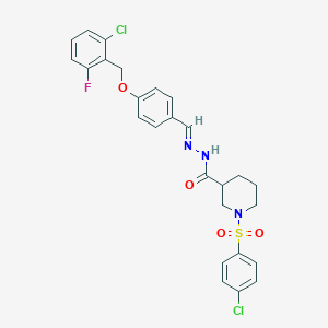 molecular formula C26H24Cl2FN3O4S B4612027 N'-{4-[(2-氯-6-氟苄基)氧基]苯亚甲基}-1-[(4-氯苯基)磺酰基]-3-哌啶甲酰肼 