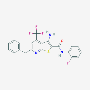 molecular formula C22H15F4N3OS B461203 3-氨基-6-苄基-N-(2-氟苯基)-4-(三氟甲基)噻吩并[2,3-b]吡啶-2-甲酰胺 CAS No. 723748-39-8