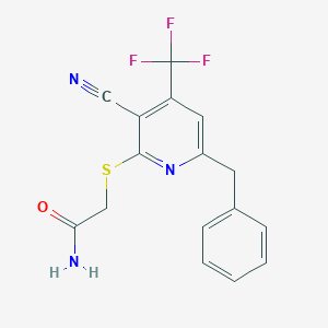 2-[6-Benzyl-3-cyano-4-(trifluoromethyl)pyridin-2-yl]sulfanylacetamide