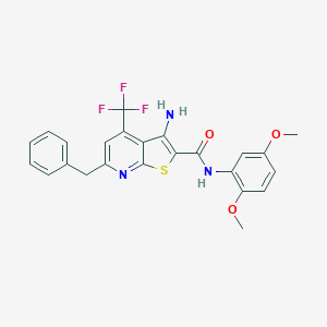 molecular formula C24H20F3N3O3S B461210 3-amino-6-benzyl-N-(2,5-dimethoxyphenyl)-4-(trifluoromethyl)thieno[2,3-b]pyridine-2-carboxamide CAS No. 723748-41-2