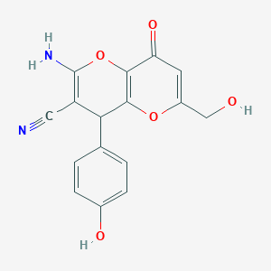 molecular formula C16H12N2O5 B461211 2-Amino-6-(hydroxymethyl)-4-(4-hydroxyphenyl)-8-oxo-4,8-dihydropyrano[3,2-b]pyran-3-carbonitrile CAS No. 899366-91-7
