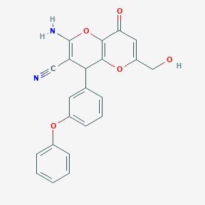 molecular formula C22H16N2O5 B461212 2-Amino-6-(hydroxymethyl)-8-oxo-4-(3-phenoxyphenyl)-4,8-dihydropyrano[3,2-b]pyran-3-carbonitrile 
