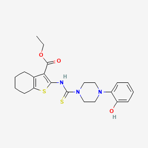 molecular formula C22H27N3O3S2 B4612143 ethyl 2-({[4-(2-hydroxyphenyl)-1-piperazinyl]carbonothioyl}amino)-4,5,6,7-tetrahydro-1-benzothiophene-3-carboxylate 