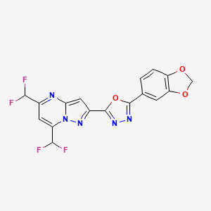 molecular formula C17H9F4N5O3 B4612295 2-[5-(1,3-benzodioxol-5-yl)-1,3,4-oxadiazol-2-yl]-5,7-bis(difluoromethyl)pyrazolo[1,5-a]pyrimidine 